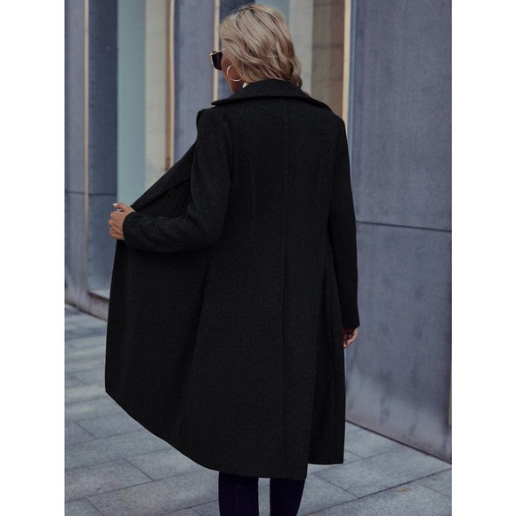 Lapel collar Double Breasted Overcoat long pea coat peacoat black long line - Picture 2 of 10